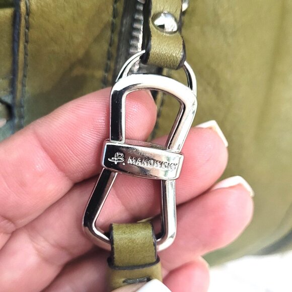 B Makowsky**Large All Leather** Army Green*Pebbled Soft Leather*Vintage Handbag - Picture 4 of 16